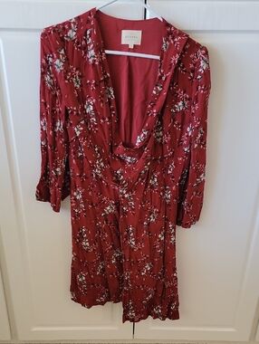 Sezane wine/burgundy autumn floral 3/4 sleeve wrap dress *shop@iamwarrior